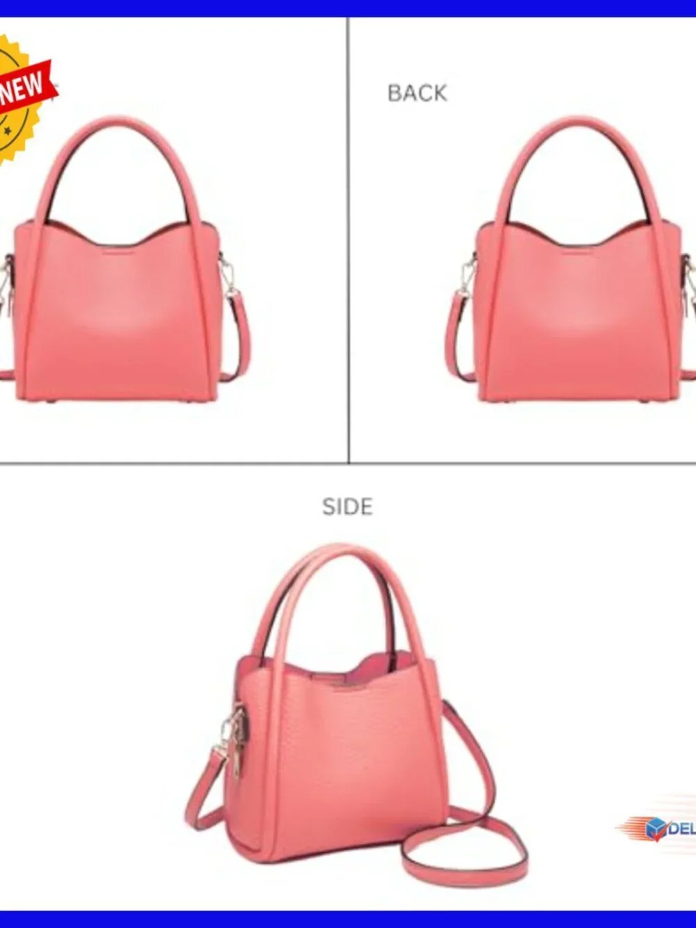 Vegan Leather Satchel with Adjustable Strap, 3 Compartments, 10x8x5